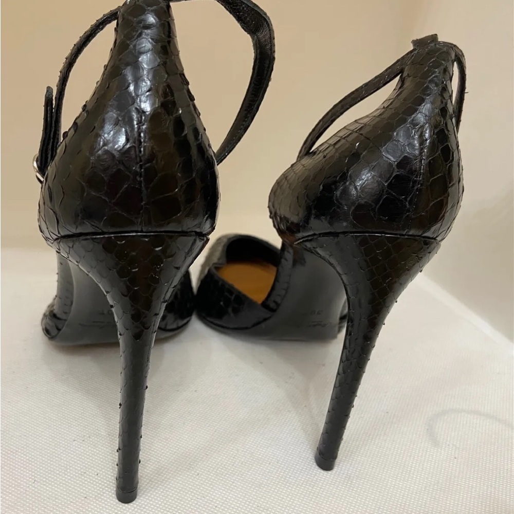 New Ralph Lauren Purple Label Black Python Stiletto Ankle Strap Shoe Size 40B - Picture 3 of 4